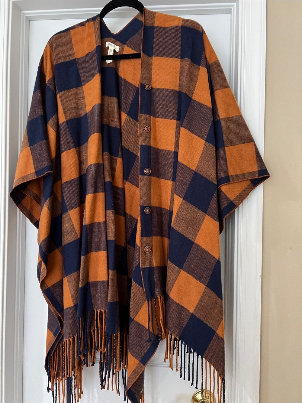 Matilda Jane Orange and Navy Plaid Button Poncho
